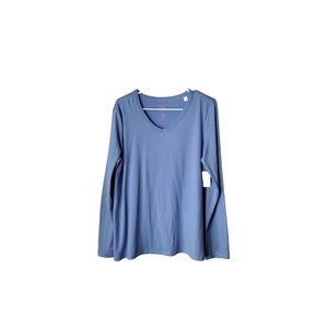Croft Barrow Intimates Sleep Top Womens Medium Long Sleeve Blue Vneck